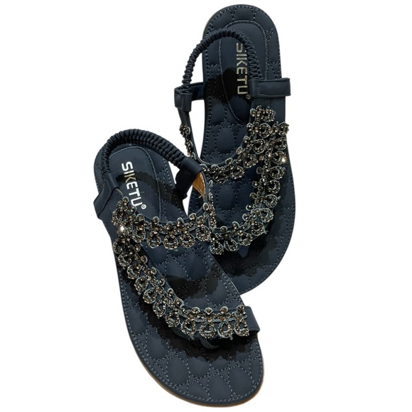 SIKETU Shoes - 💥SALE💥SIKETU NAVY JEWELED FLIP FLOP SANDALS SZ